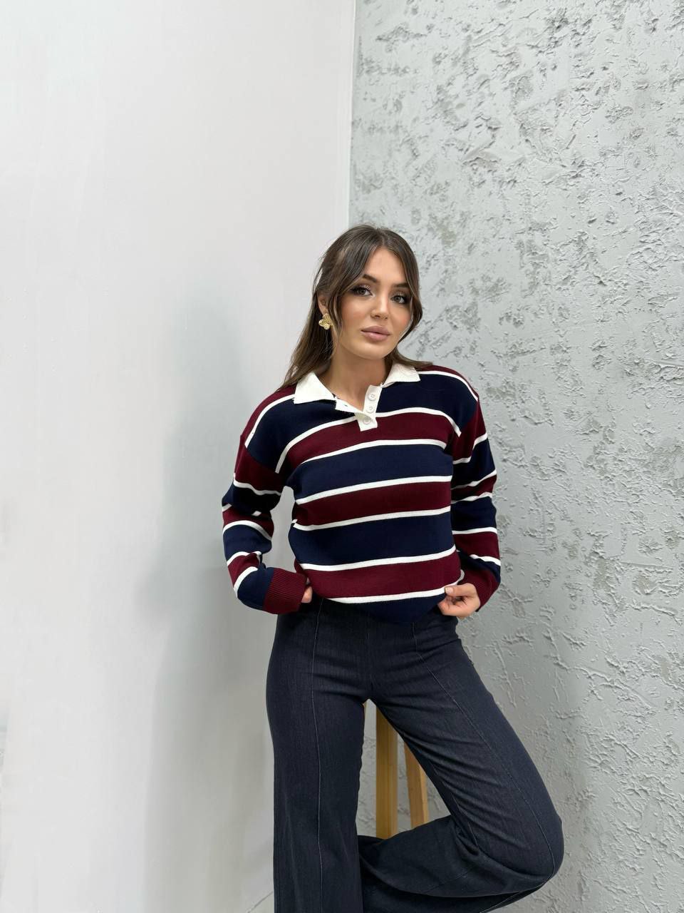 STL Polo Yaka Çizgili Triko